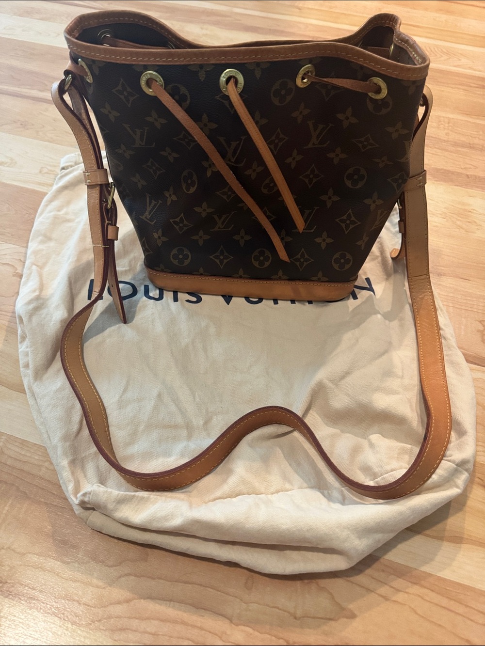 Louis Vuitton Monogram Drawstring Shoulder Bag in Brown and Tan